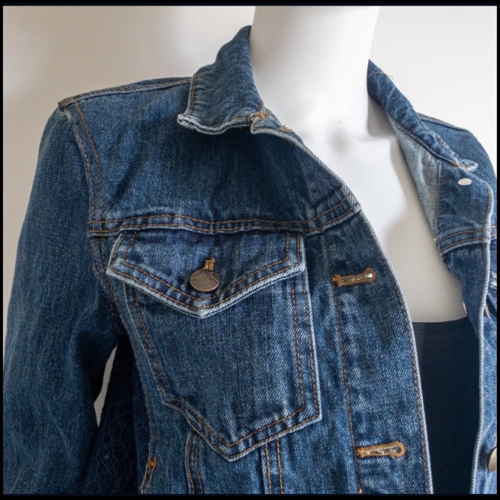 FREE PEOPLE DENIM JACKET W BLUE LACE INSET PANELS - Picture 6 of 12